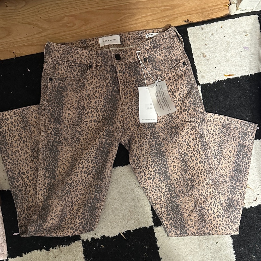 Dear John Tan Leopard Print Straight Leg Jeans